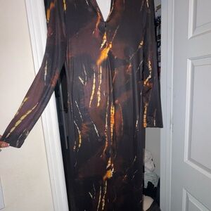 SHEIN Long Sleeve Brown and Orange Dress
